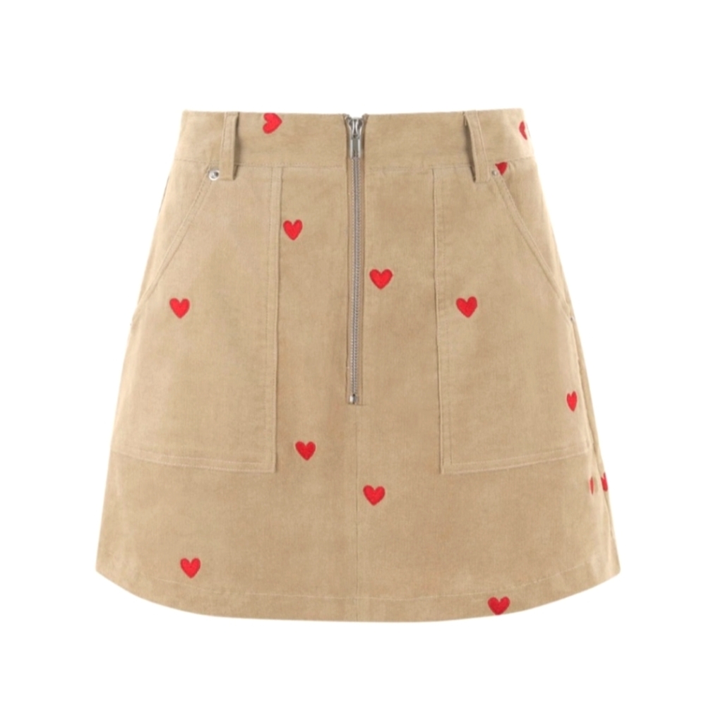 NWT Heart Embroidered Corduroy Skirt